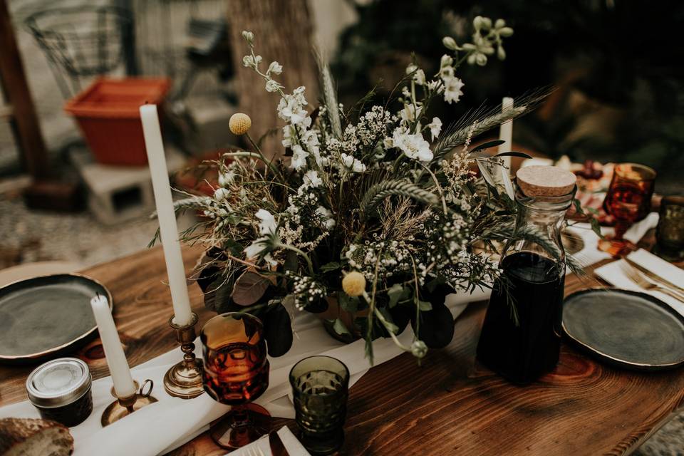 Table centerpiece with candle