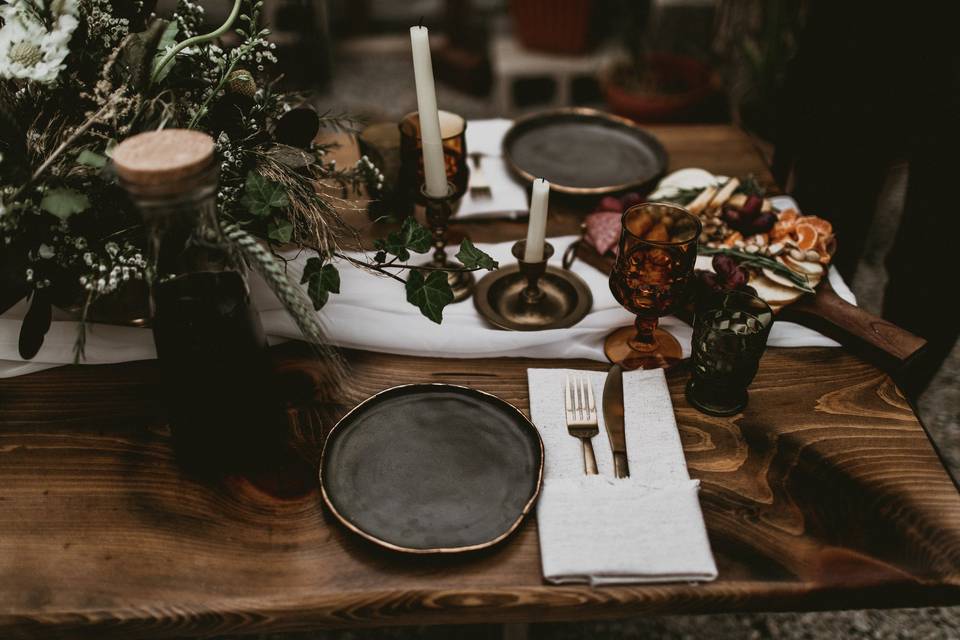 Table setup with centerpiece