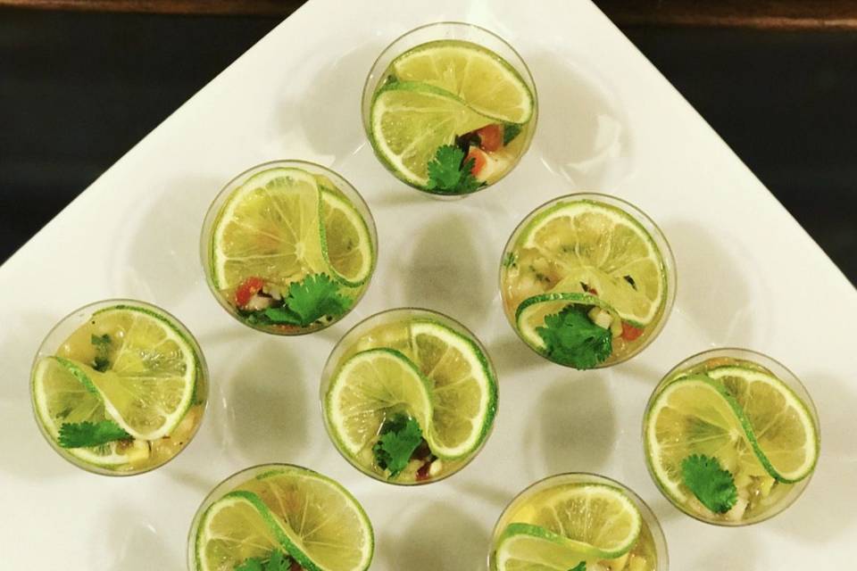 Butler-Passed Hor d'oeuvre: Shrimp Ceviche Shooters