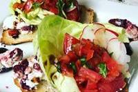 Butler-Passed Hor d'oeuvre:Tomato Bruschetta~Cranberry Cinnamon Chevre, Bibb, Roma, Radish, Cherry Fig Balsamic Drizzle