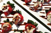 Butler-Passed Hor d'oeuvre:Brie-Stuffed Strawberry, Candied Pecan, Balsamic Glaze