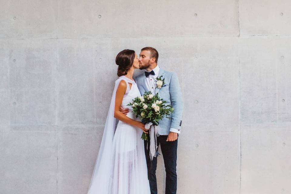 Newlyweds kiss