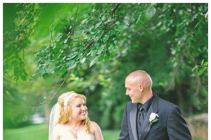 Bride and groom on grounds