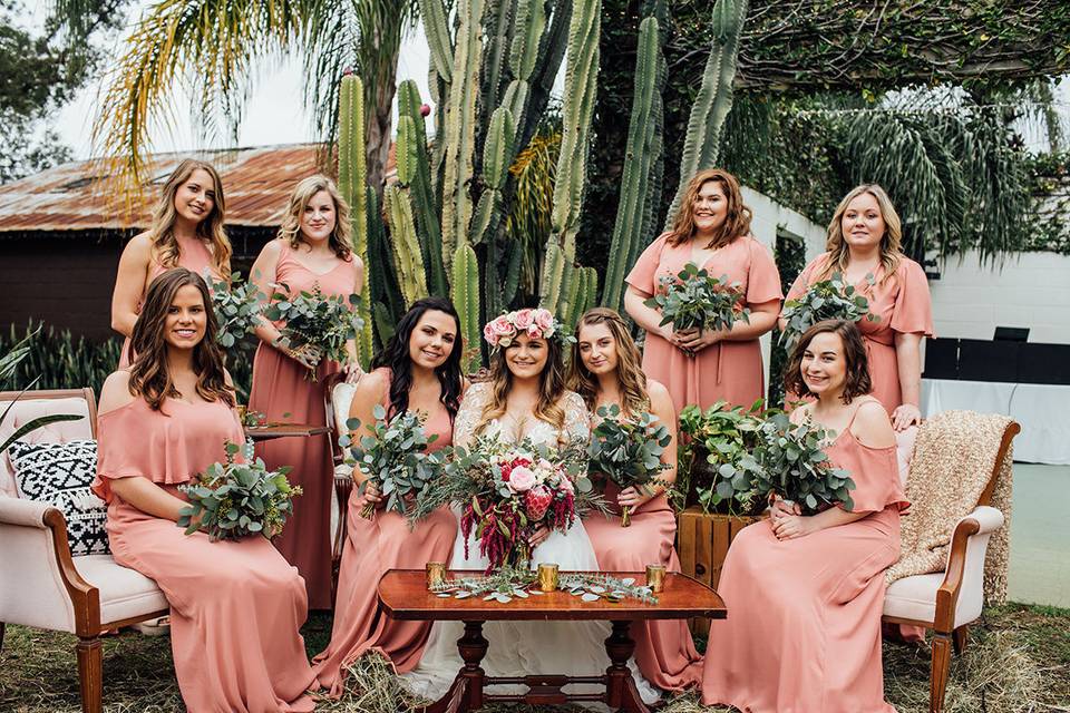 The bride with her bridesmaids