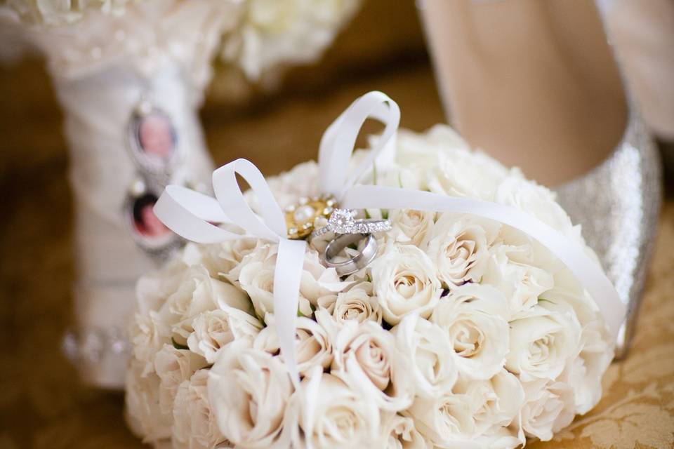 Bridal shoes and bridal boquet
