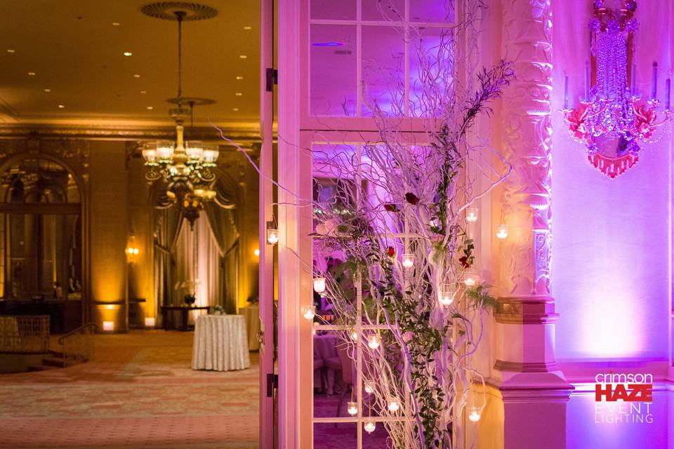 Yellow and pink reception uplights