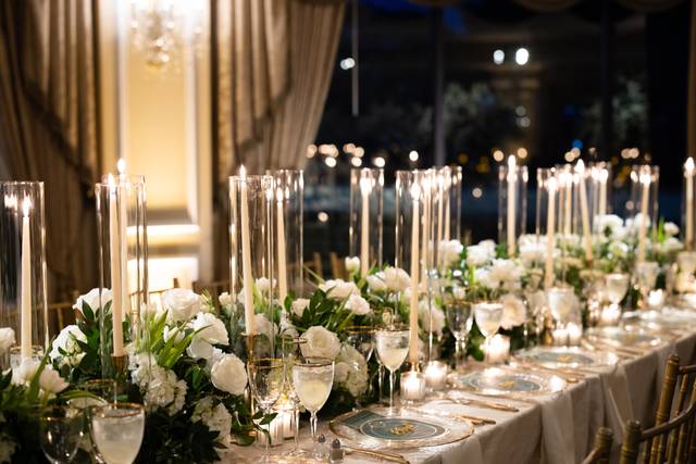 Candle centerpieces in a row