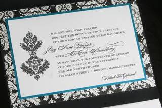 5x7 pocket book with pattern and metallic backing on ceremony card, directions and RSVP inserts.