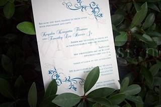 5x7 ceremony card printed on white linen cardstock with blue and gray ink.