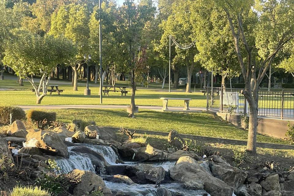 Waterfall by Lake Gazebo