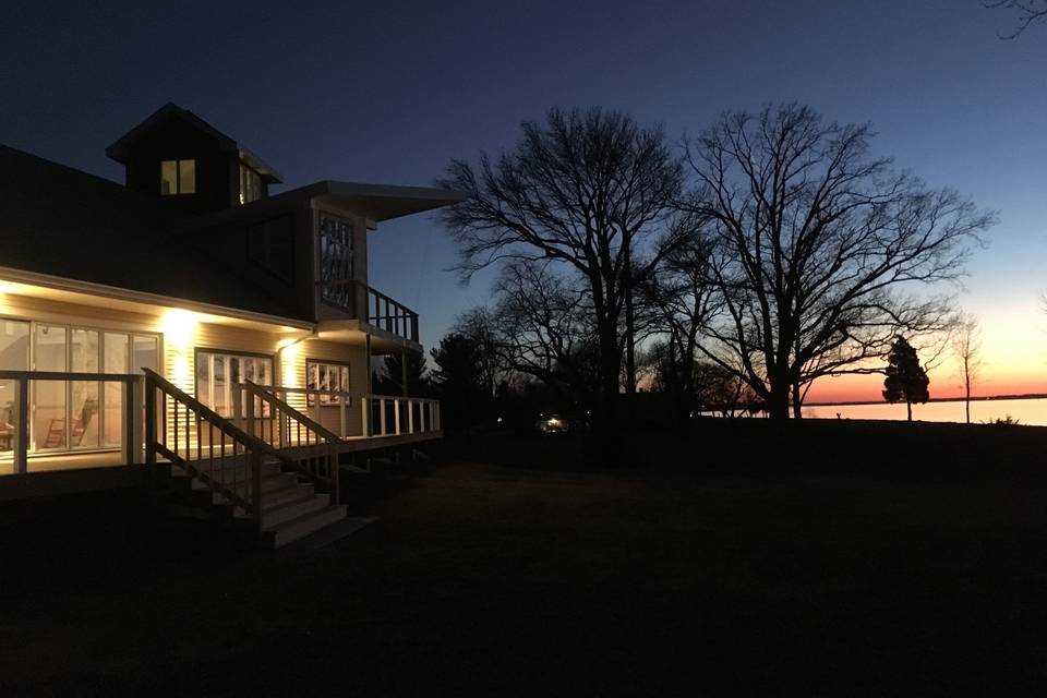 Evening view of the Riverside of The Inn. Come and explore the options for indoor and outdoor events. The possibilities are only limited by your imagination!
