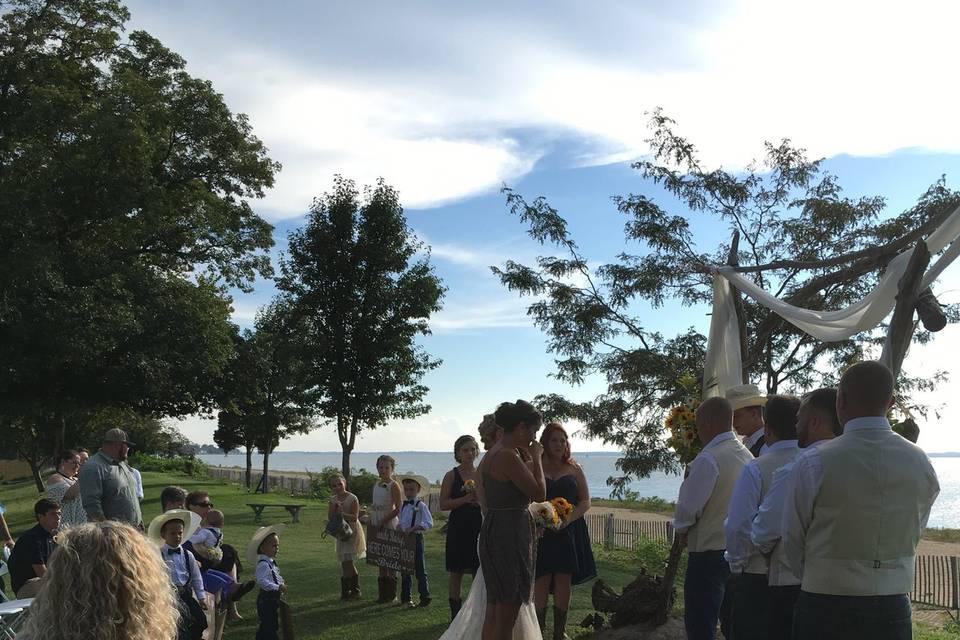 Ceremony at river berm