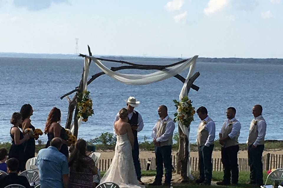 Ceremony at river berm