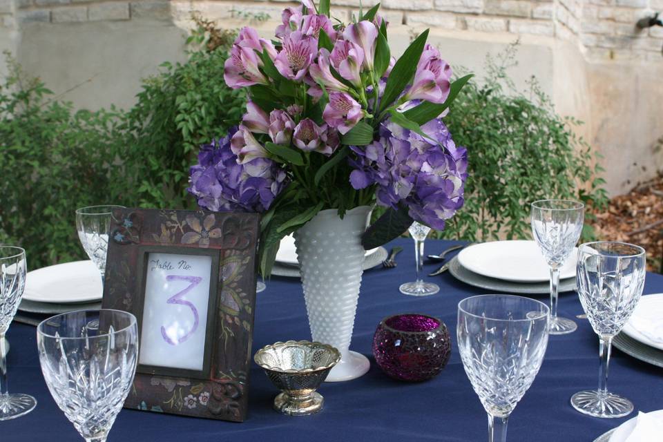 White, purple and silver table