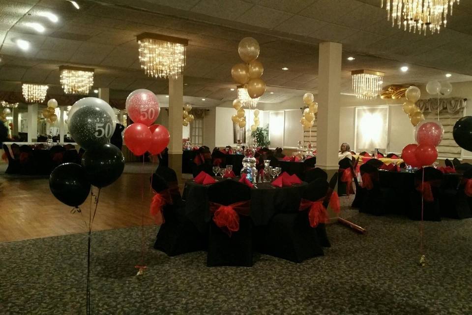 Black and red themed Reception area