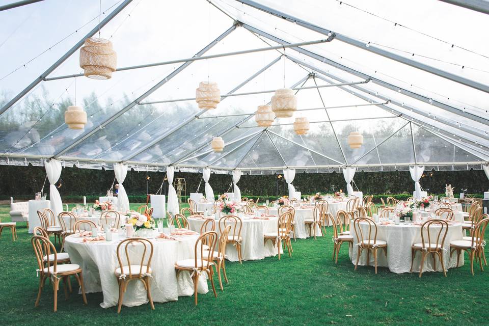 Clear tent with lanterns