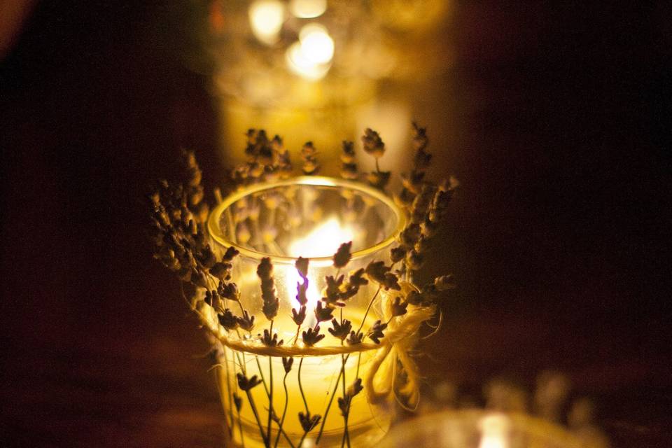 hand-wrapped lavender wrapped candles by Homespun Weddings