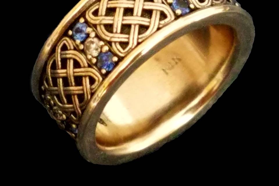 Brendan with Blue and White Sapphires in Antique 14KT Yellow Gold
