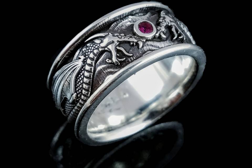 Draco the Dragon in 14KT White Gold with 2mm Ruby