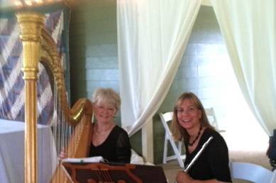 Harp and flute provide beautiful music in the garden or at the pavilion at ash lawn weddings