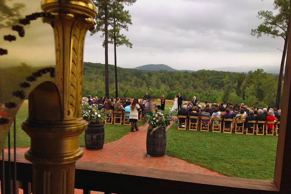 And so it rained . . . the clouds parted and the wedding proceeded. My harp and I were safe and dry on the deck of the log cabin. What a stunning view we had of the Blud Ridge Mountains!