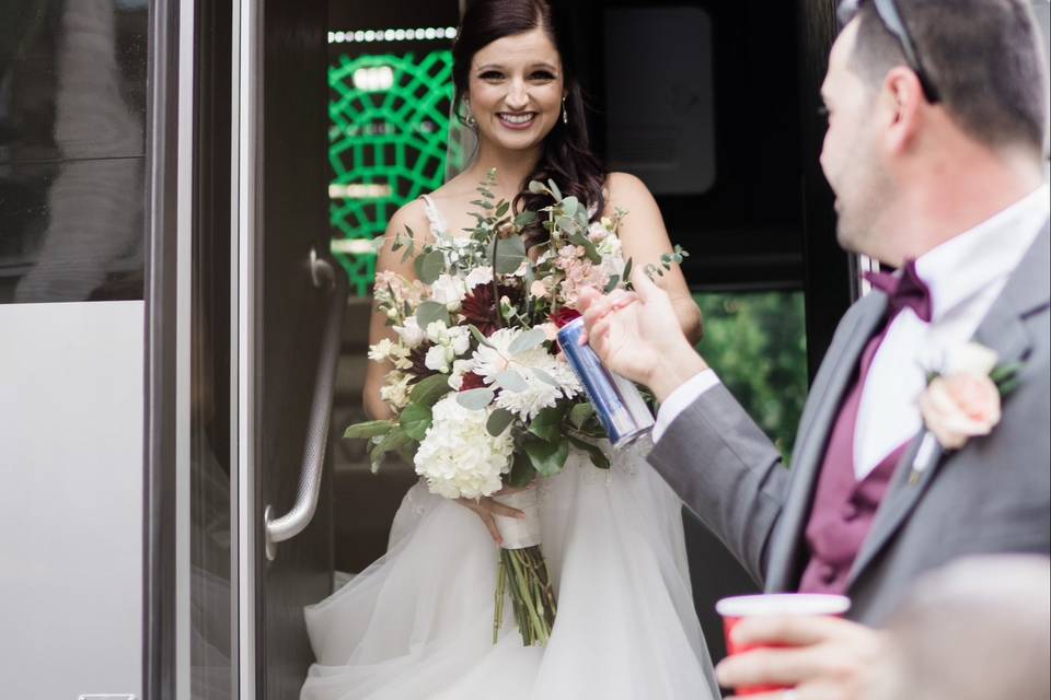 Bride exiting the vehicle