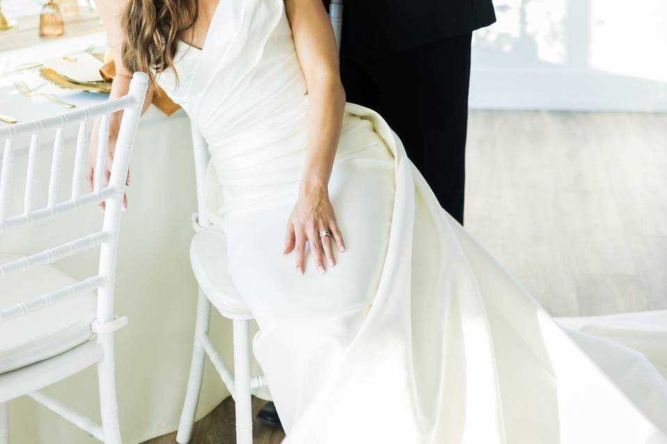 Bride and groom at table