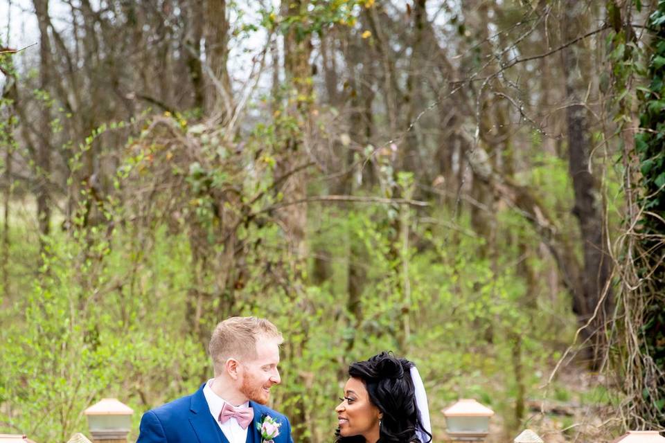 Bride and groom walking