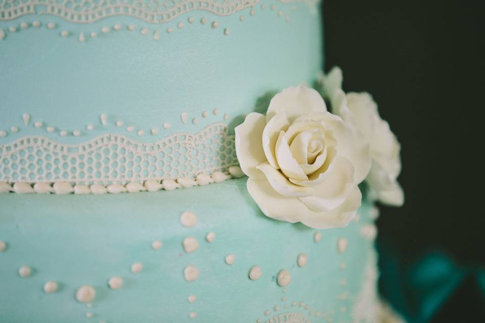 Detail of our blue buttercream cake.