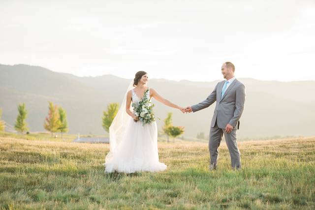 Newlyweds in a field