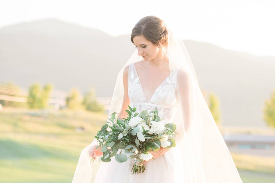 Newlywed with the bouquet
