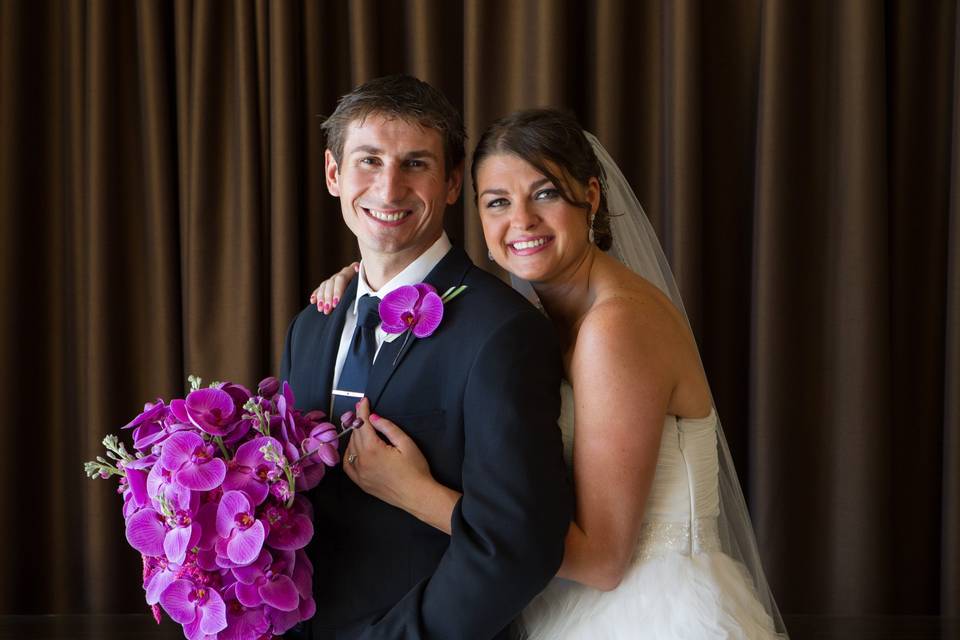 Couple photo with purple flowers