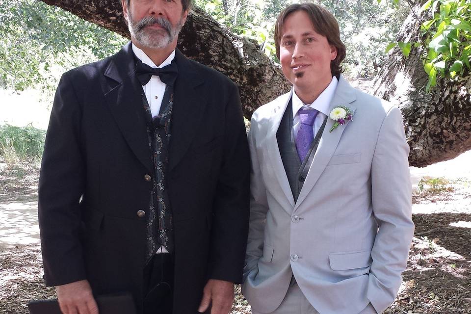 Ceremony site at Bailey's Palomar Resort  Officiant and groom for Country themed wedding.