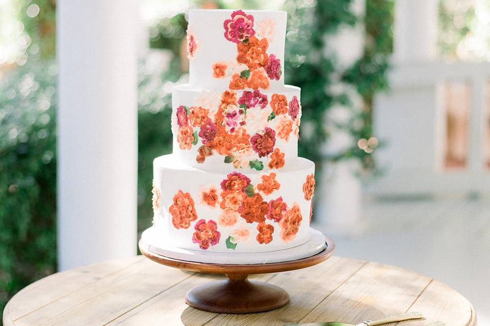Hand-Painted Floral Cake