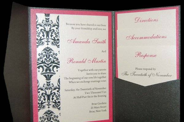 Damask Pocketfold Wedding Invitation