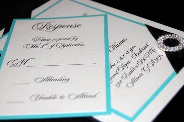 Graceful Glitzy Layered Wedding Invitation with Rhinestone Buckle