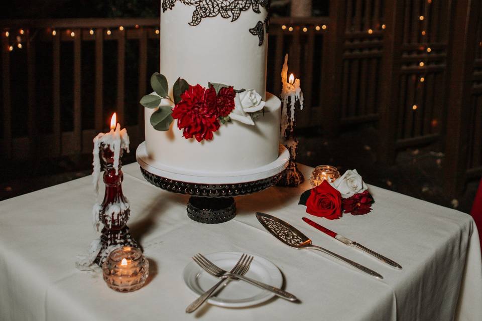 Black lace wedding cake