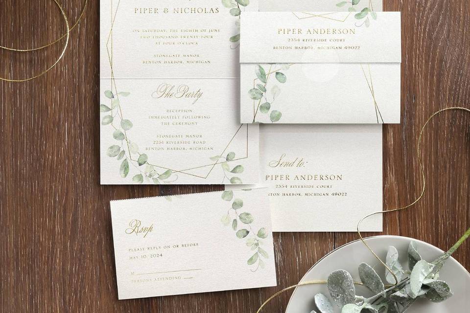 Eucalyptus accent wedding invitations