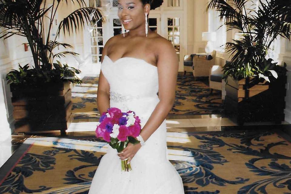 The bride holding a bouquet