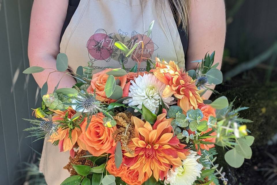 Orange bouquet with dahlias