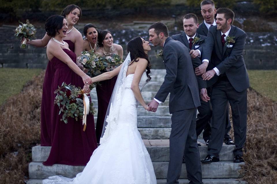 Newlyweds and their wedding party