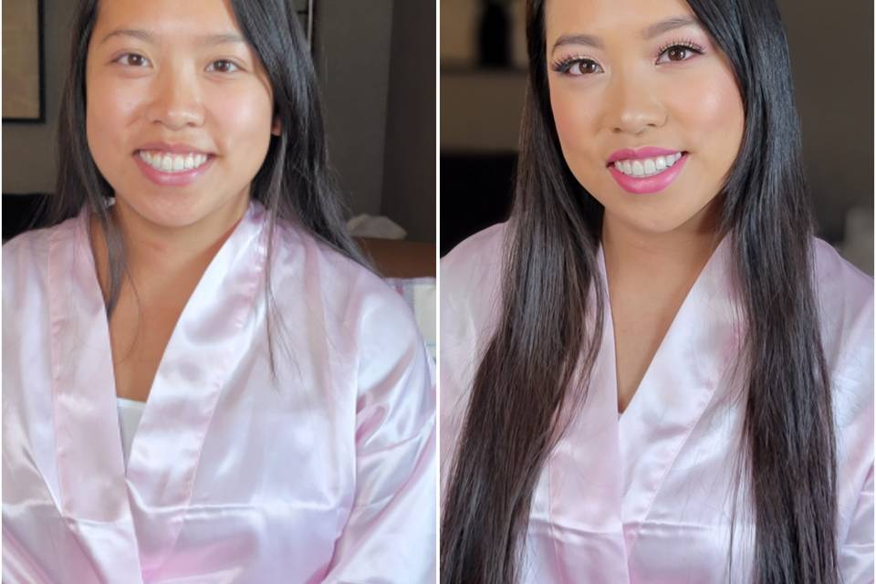 Before and after makeup look