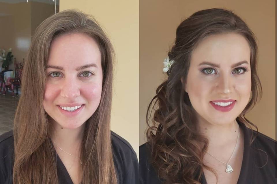 Before and after makeup look