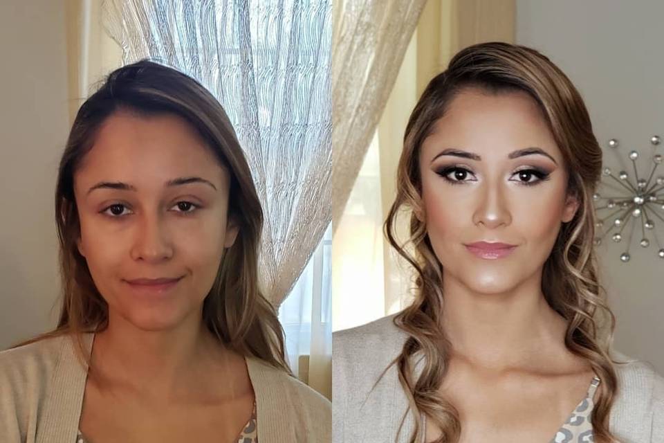 Before and after makeup look