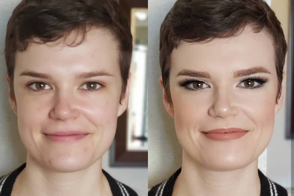 Before and after makeup look