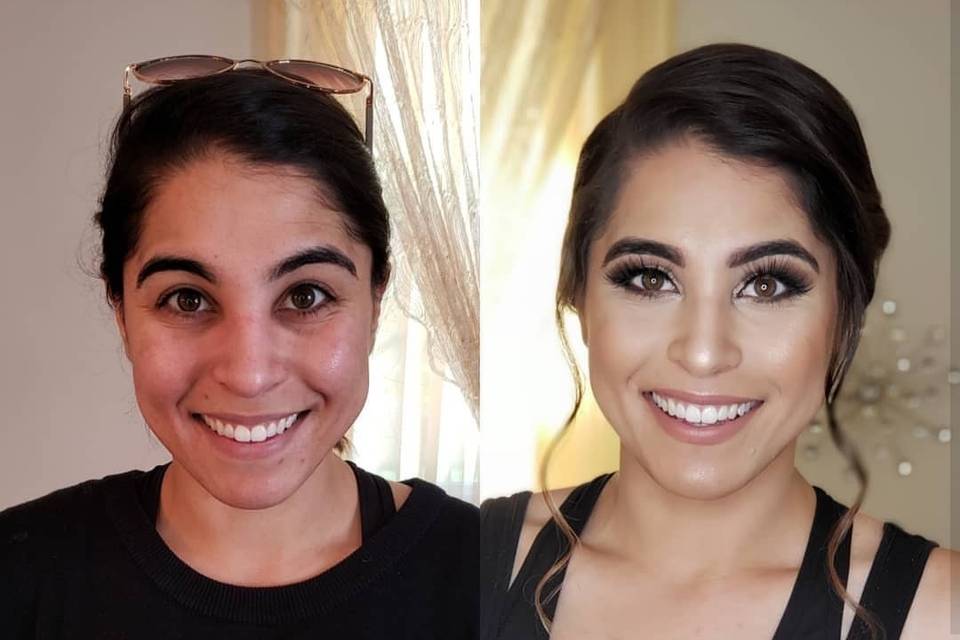 Before and after makeup look