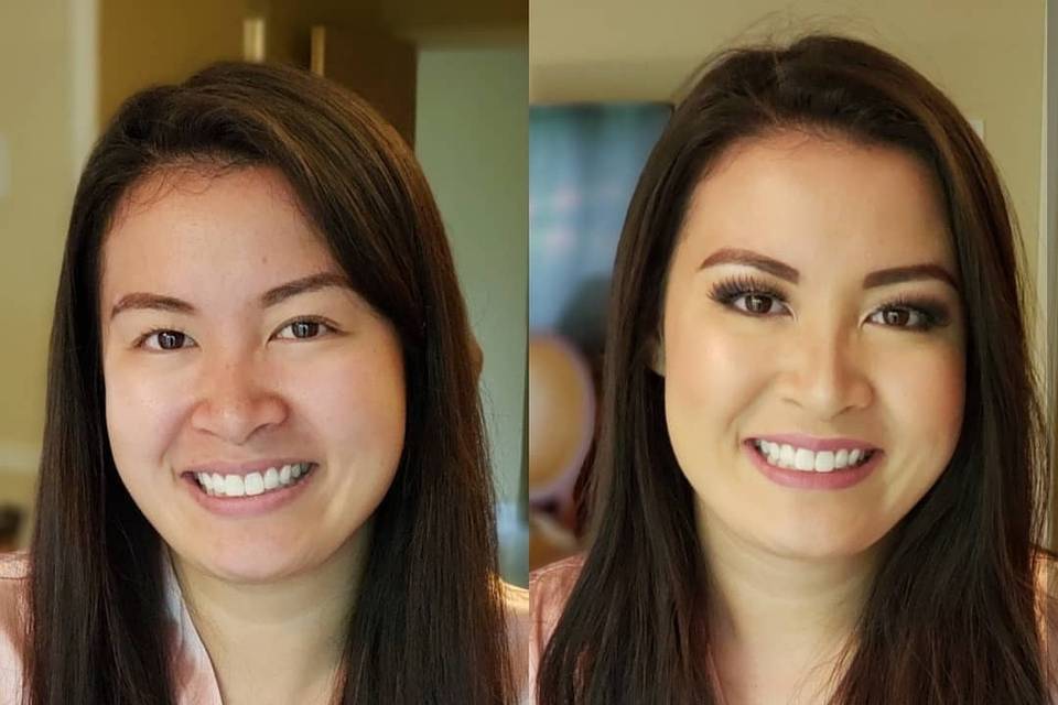 Before and after makeup look