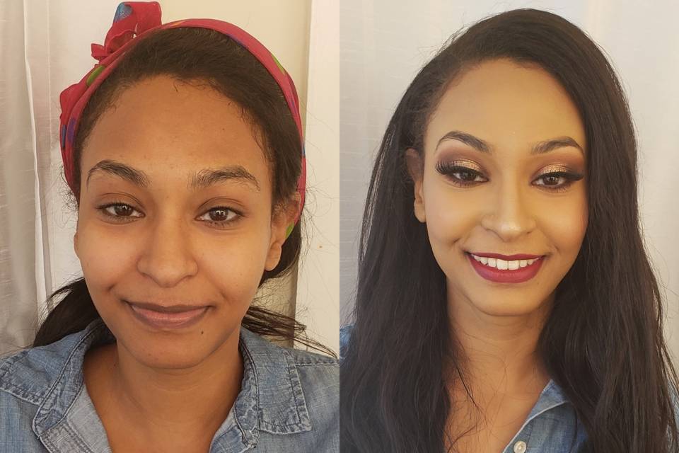 Before and after makeup look