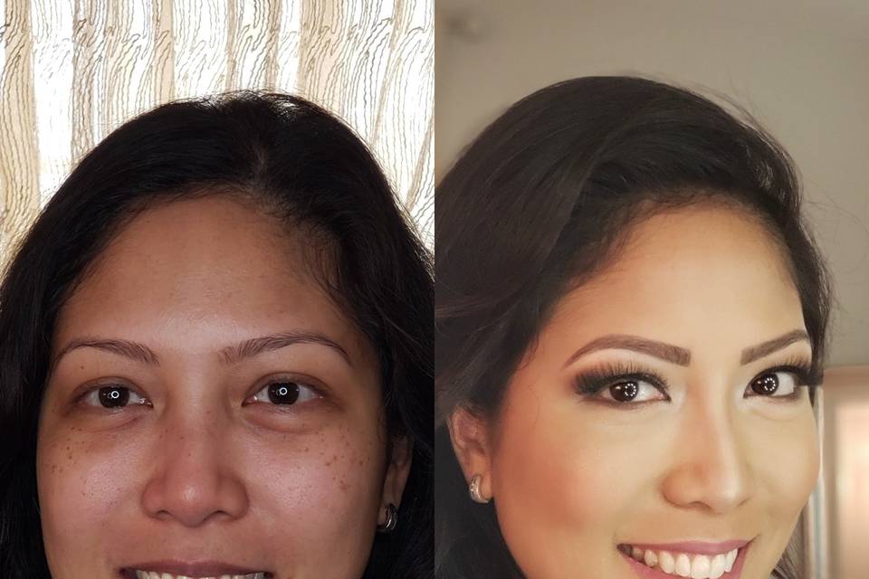 Before and after makeup look