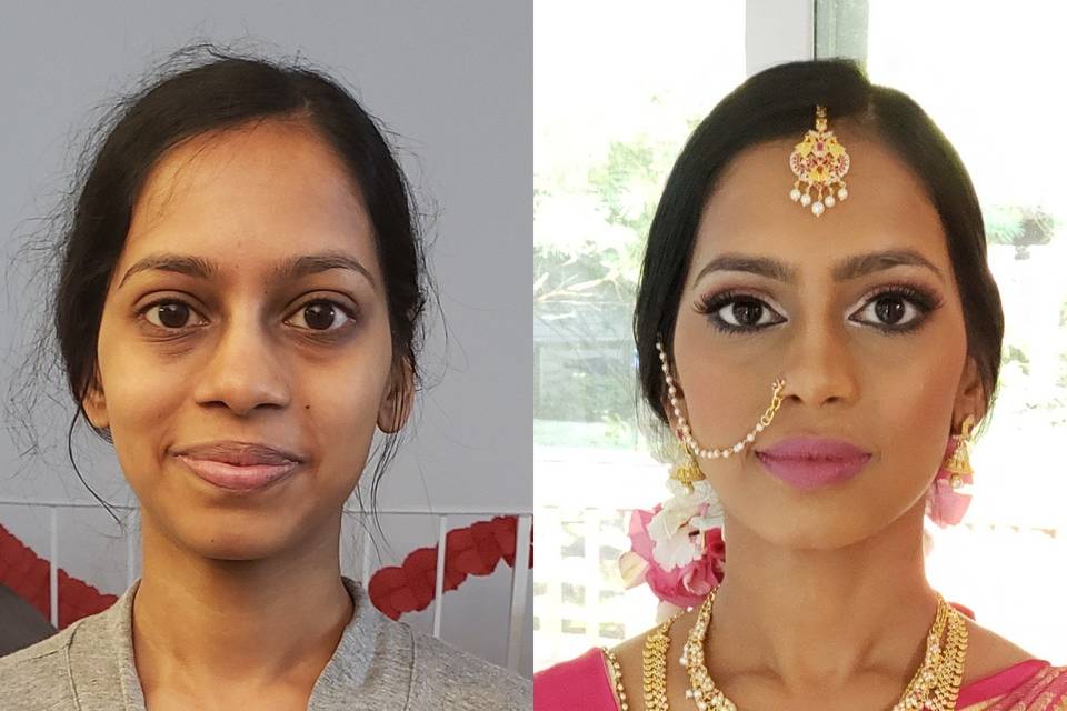 Before and after makeup look